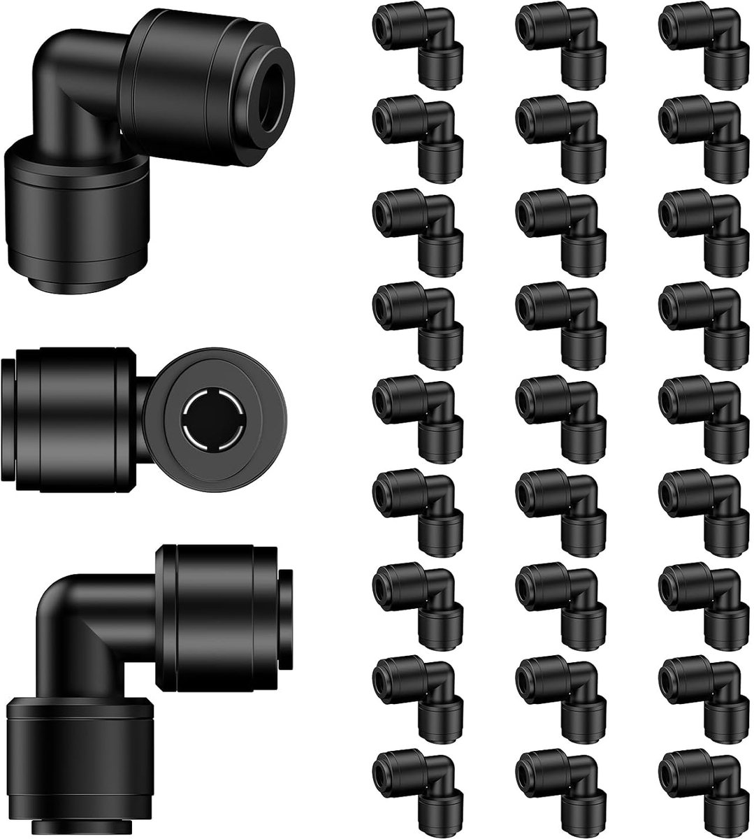 SnelShoppen - 30 Stuks Steekhoekverbinders 6 mm voor Druppelirrigatie, 90° Hoekconnector, Push-to-Fit 2-Weg, Lekbestendig voor Tuin en Planten