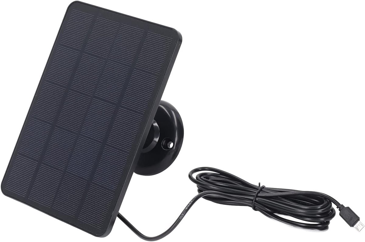 SnelShoppen - 4W Zonnepaneel Oplaadapparaat voor Buiten Beveiligingscamera's met Micro USB Aansluitingen - Zwart, Efficiënte Energievoorziening, Duurz