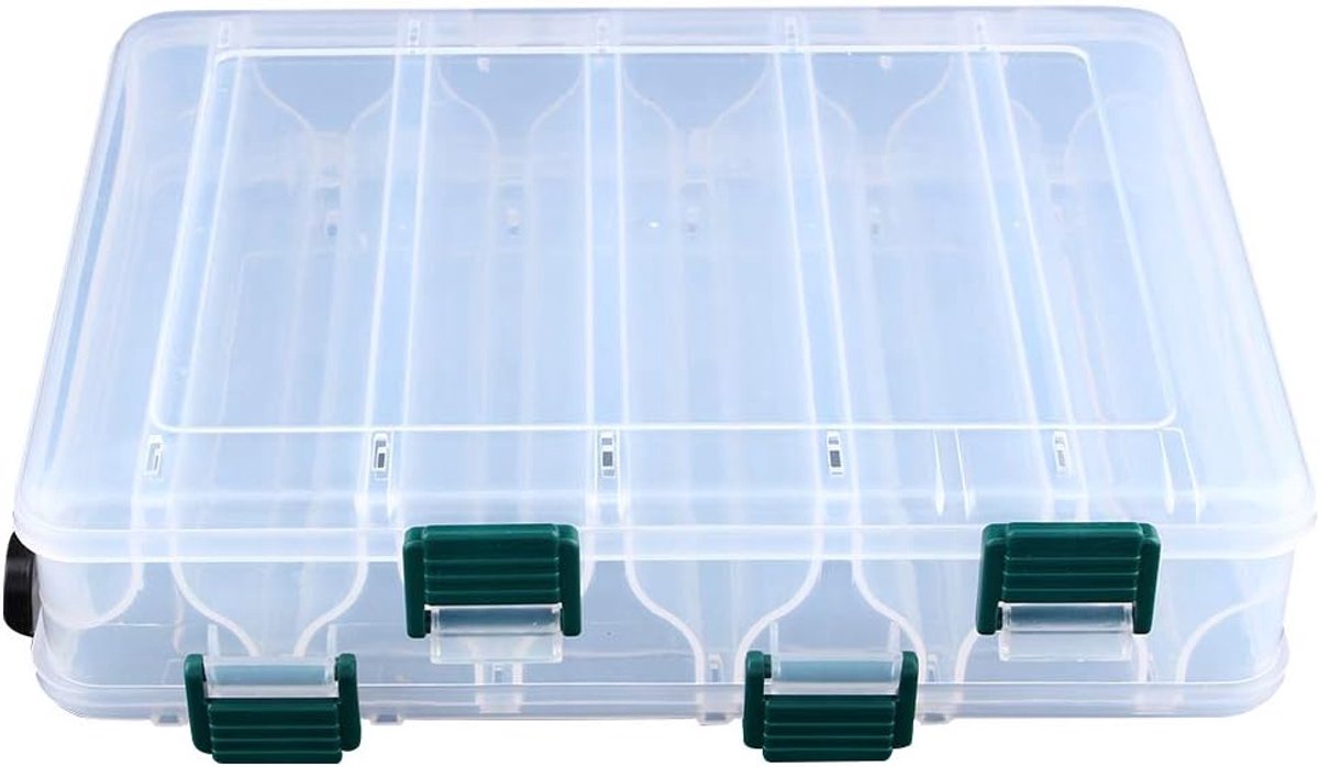 SnelShoppen - Dubbelzijdige opbergdoos voor vissers, 12 vakken, waterproof, transparante deksel, ideaal voor visaccessoires, haakjes, lood, en meer