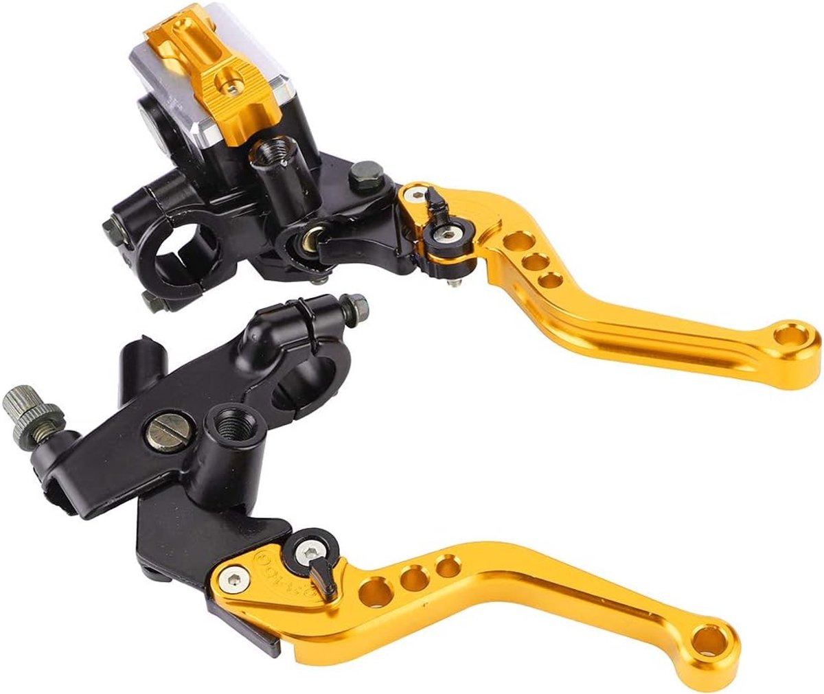 SnelShoppen - Set van 2 Universal Rem- en Koppeling Master Cilinders 7/8 Inch (22mm) voor Auto Accessoires - Goud, Hoogwaardige CNC Aluminium, Inclusi