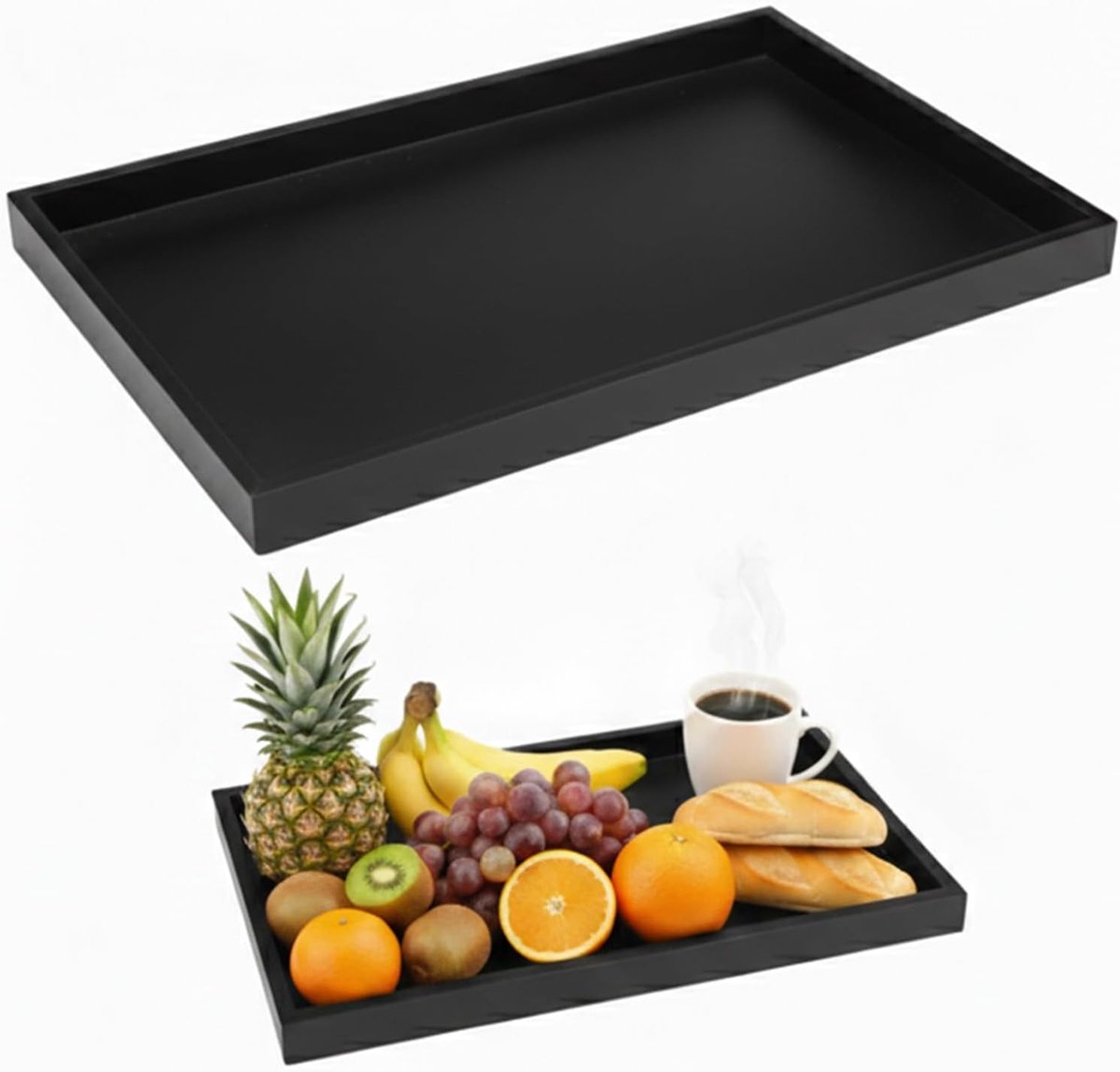 Rechthoekig Dienblad - Zwart - 32 x 20 x 2 cm - Houten Dienblad voor Keuken en Bar