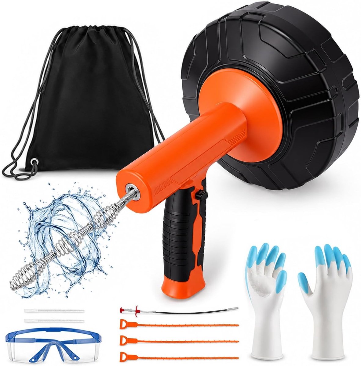 Ontstoppingsveer - Oranje - 14 m - 2-in-1 Handmatig & Elektrisch - Voor Keuken en Badkamer