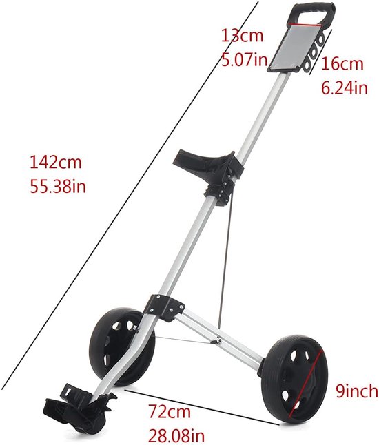 Golf Trolley - Golfkar Aluminium - Golfen Buiten - Inklapbaar Met Rem - 142 x 72 cm - Zwart — afbeelding 5