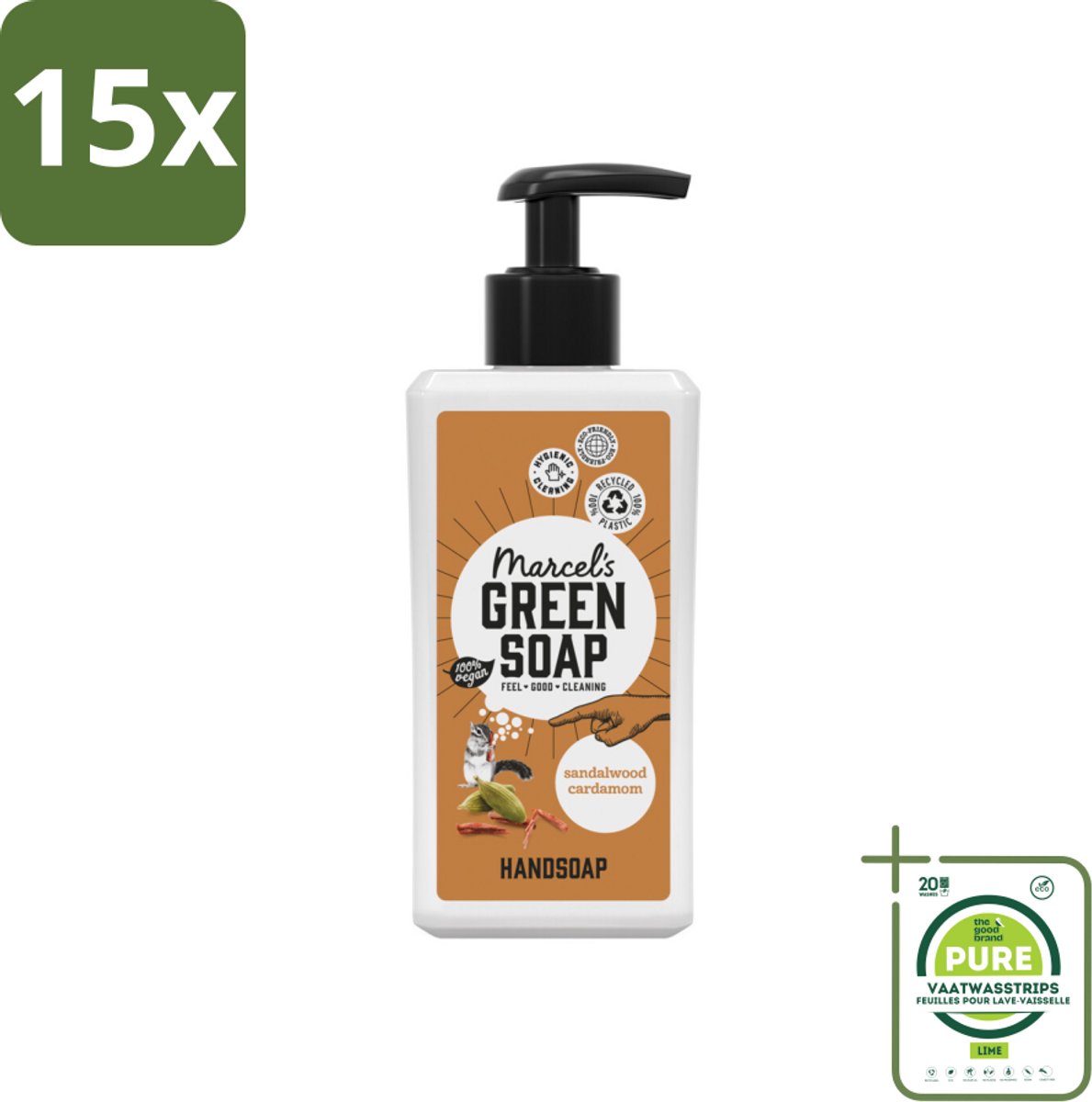 15 x Marcel’s Green Soap – Handzeep – Sandelhout & Kardemom – 250 ml - Grootverpakking - Handzeep - Natuurlijke Handzeep - Handzeep Met Geur - Handzeep Sandelhout - Handzeep Lavendel