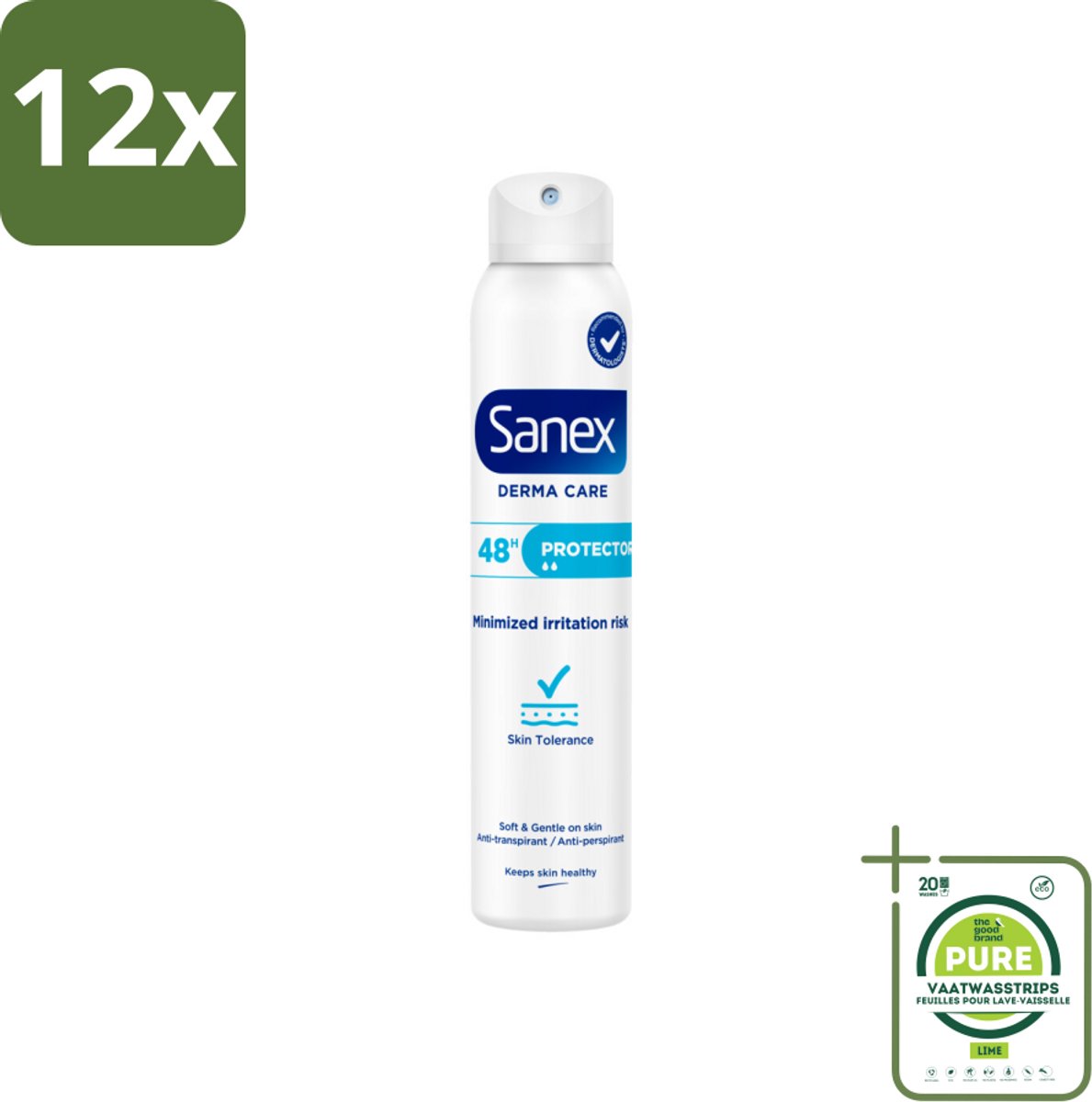 Sanex – Deodorant Spray – Dermo Protector – 200 ml - Voordeelverpakking - 12 stuks - Huidbescherming - Zweetbehandeling
