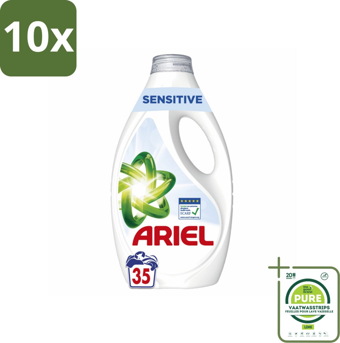 10 x Ariel – Sensitive – Vloeibaar Wasmiddel – 1,58 L - Grootverpakking - Gevoelige Huid - Wasmiddel Zonder Kleurstoffen - Zacht Wasmiddel - Dermatologisch Getest - ECARF Goedgekeurd