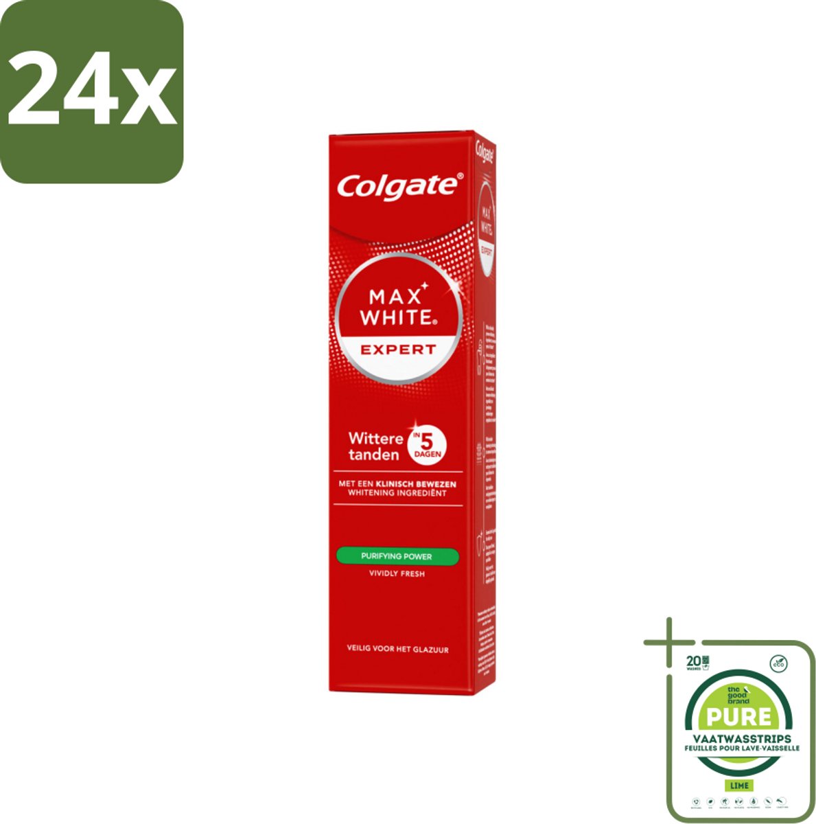 Colgate – Max White Expert Purifying Power – Tandpasta – 75 ml - Voordeelverpakking - 24 stuks - Tandpasta - Witte tanden