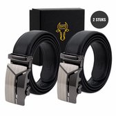 RodeBelt Set van 2 Zwart Split-Leren Herenriemen - Automatische Gesp Metaal - Inkortbaar - 115 cm