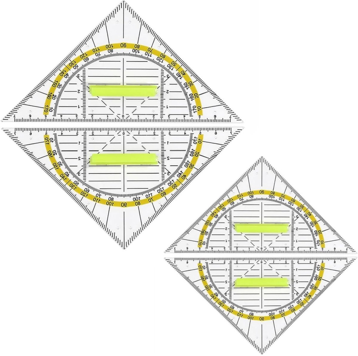 Set van 4 Kleine Geometrische Driehoeken van 16 cm, Transparante Tekenhulpmiddelen met Afneembare Handgreep, Ideaal voor Studenten en Kantoorwerk, Schilderen en Ontwerpen