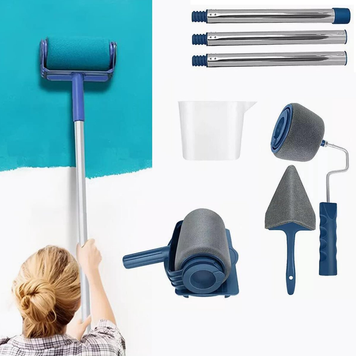 Verfroller Met Lange Steel - Diy Painting Runner Pro Gereedschapskit - 8-Delige Verfrollerset - Muurschilderkwastenset