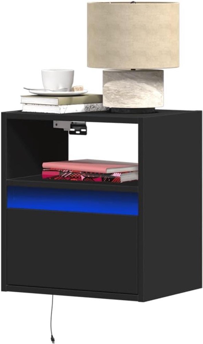Nachtkastjes met LED - Wandmeubel Slaapkamer - Opbergen en Sfeer - Ruimtebesparend Wandmontage - 2 stuks - Zwart
