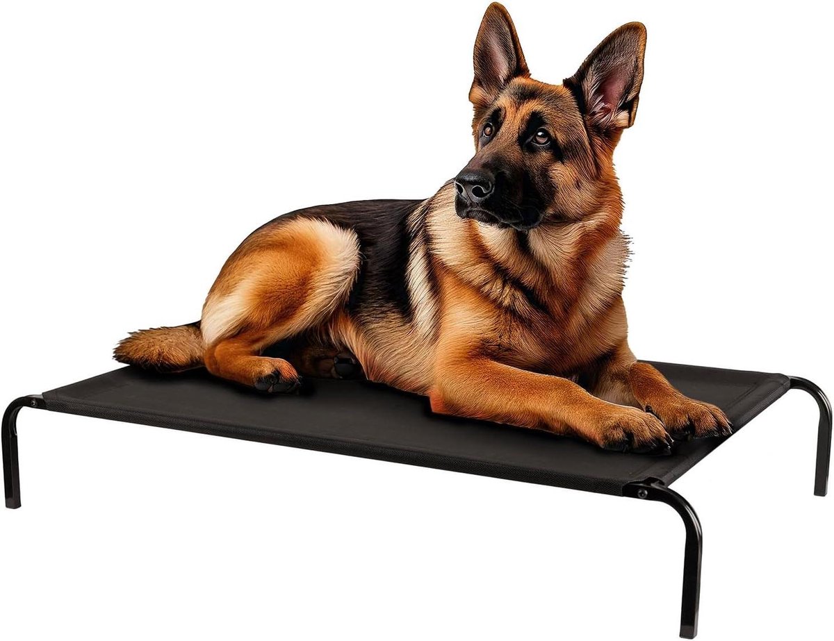 Huisdierbed Verhoogd - Hondenmand Kattenmand - Rust en Ontspanning - Kauwbestendig Duurzaam - 109 x 71 cm - Zwart