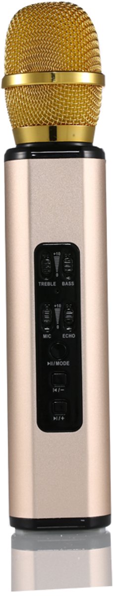 VocalPro Karaoke Microfoon – Draadloos met Ingebouwde Speaker – Bluetooth – Treble & Bass – Echo – 3W – Goud K6
