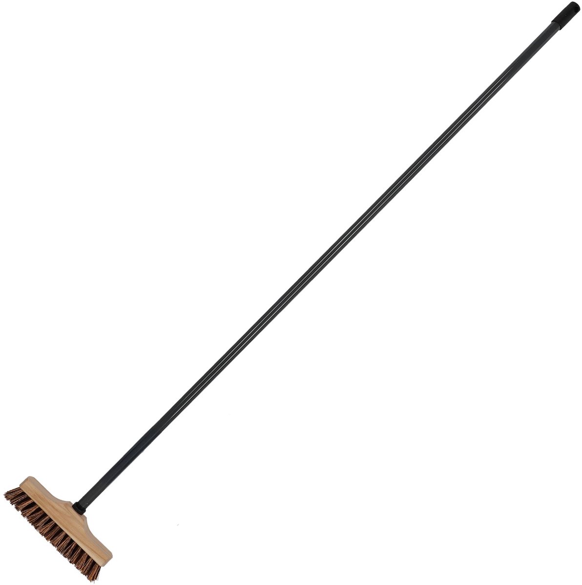 KOTARBAU® Vloerschrobber - Straatbezem - Harde Bezem voor Buiten - 23 cm - Schrobborstel - met Natuurlijke Borstelharen - met Metaal Steel - Houten Bezemkop - Bruin