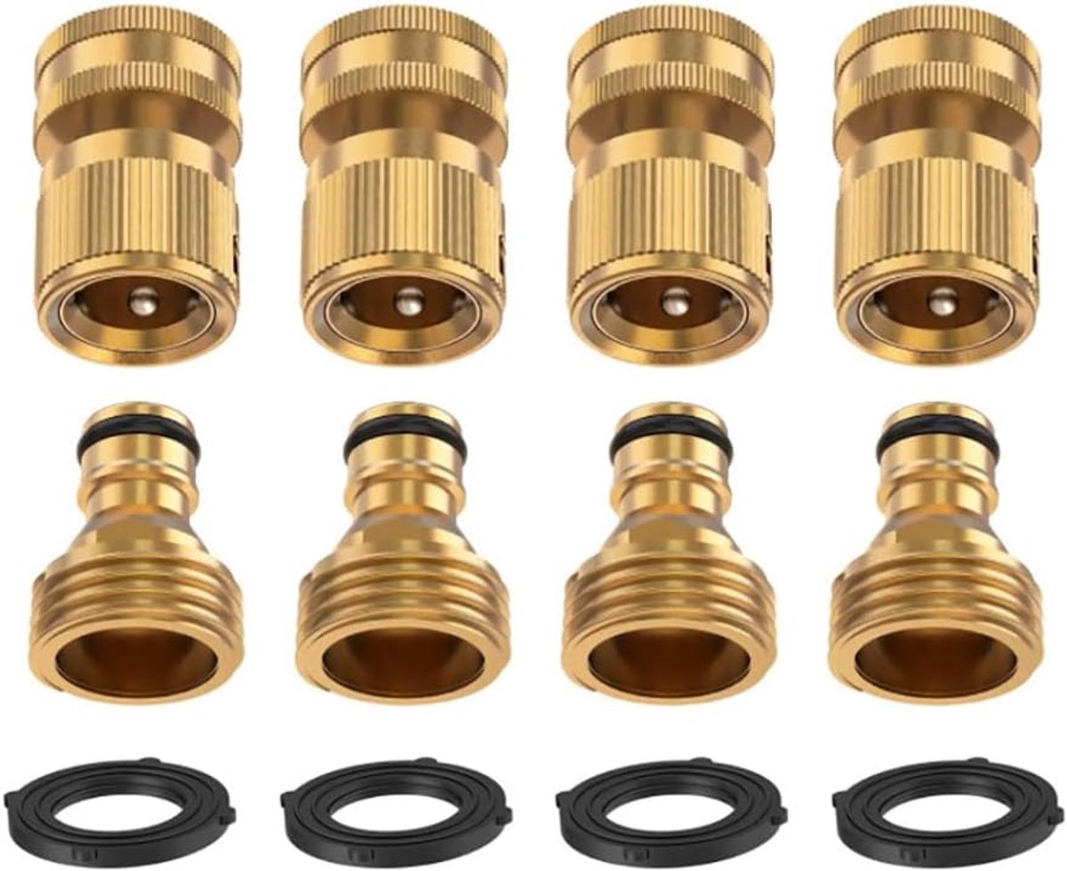 SnelShoppen - Tuinslang Snelle Koppelingen Messing 3/4 Inch GHT Tuin Water Slang Koppelingen met Extra Rubber Ringen voor Lekvrije Verbindingen