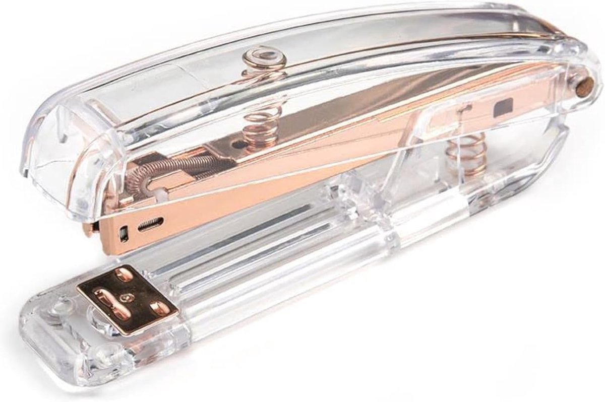 SnelShoppen - Transparante Roze Gouden Acryl Desktop Nietmachine met 1000 Stuks Nietjes voor Thuis, School en Kantoor Bureau Accessoire