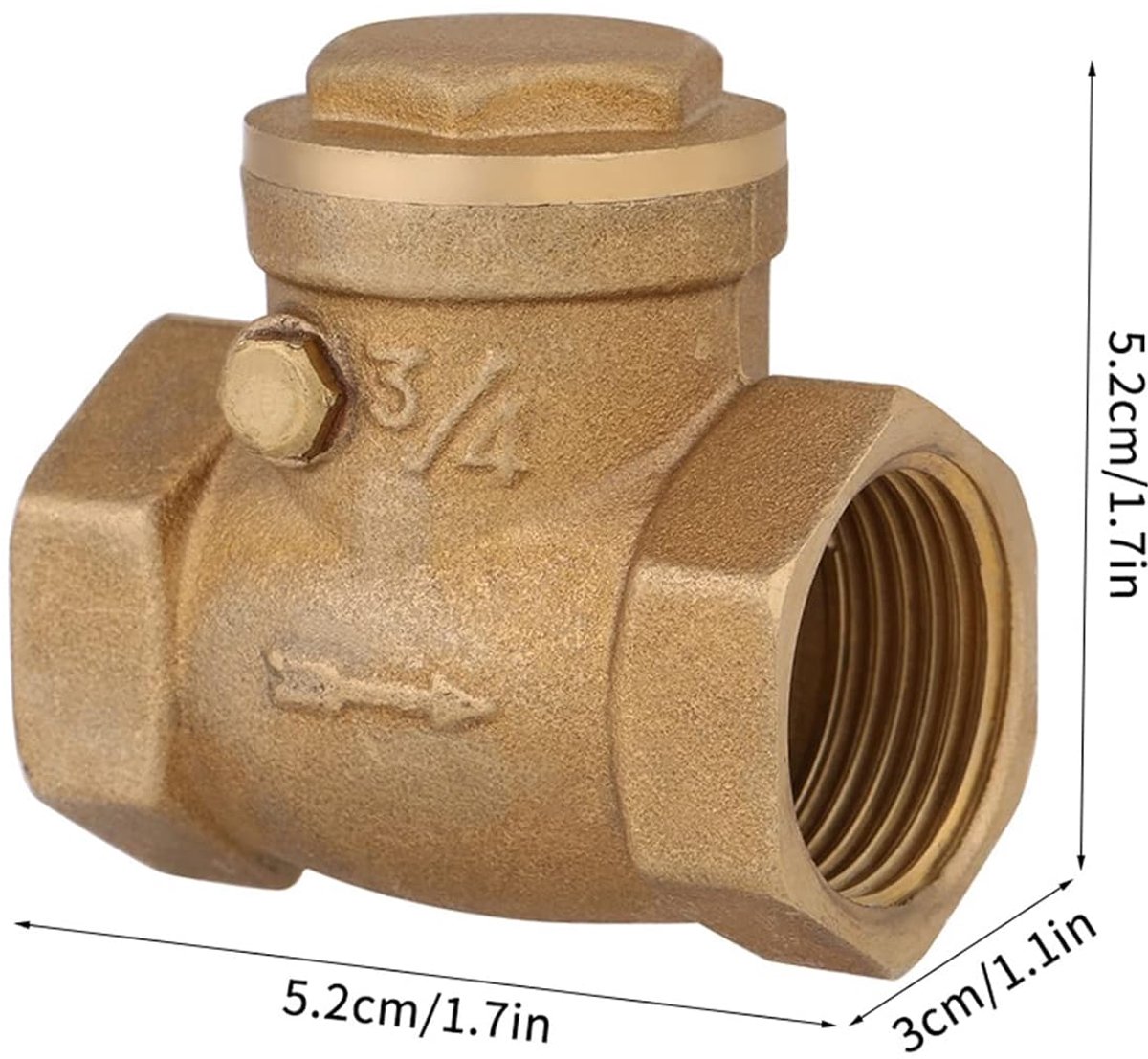 SnelShoppen - Swing Check Valve DN20 Kogelafsluiter 3/4 BSP Messing, Eenrichtingsklep Voor Water, Industrieel Gebruik, Duurzaam en Stabiel