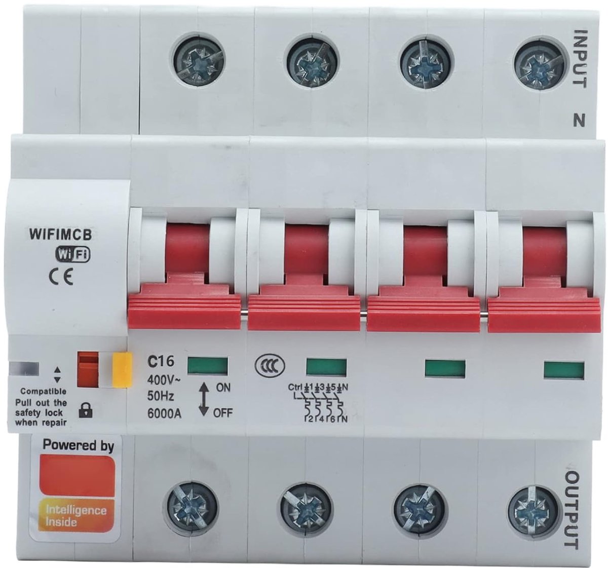 SnelShoppen - Smart WiFi 4P Circuit Breaker Afstandsbediening Schakelaar Beveiligingsslot AC 400V 16A, 6000V Spanningspiek, Meerdere Aansluitingen Gel