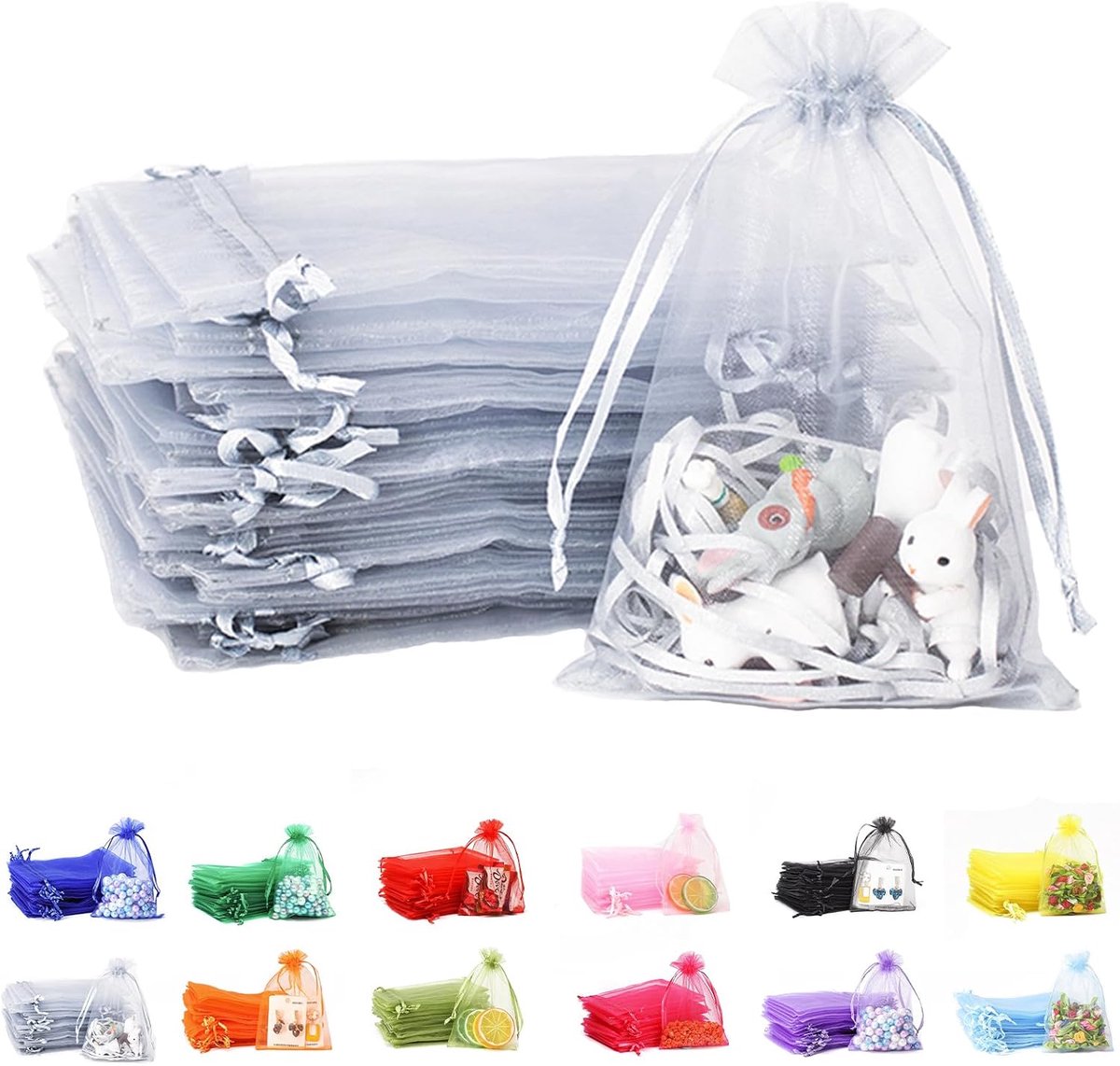 SnelShoppen - Organza Geschenktassen 7x9 cm - Doorzichtige Zakjes met Touw voor Trouwen, Feest, Kerst en Sieraden - Mini Mesh Tassen voor Snoep, Lipst
