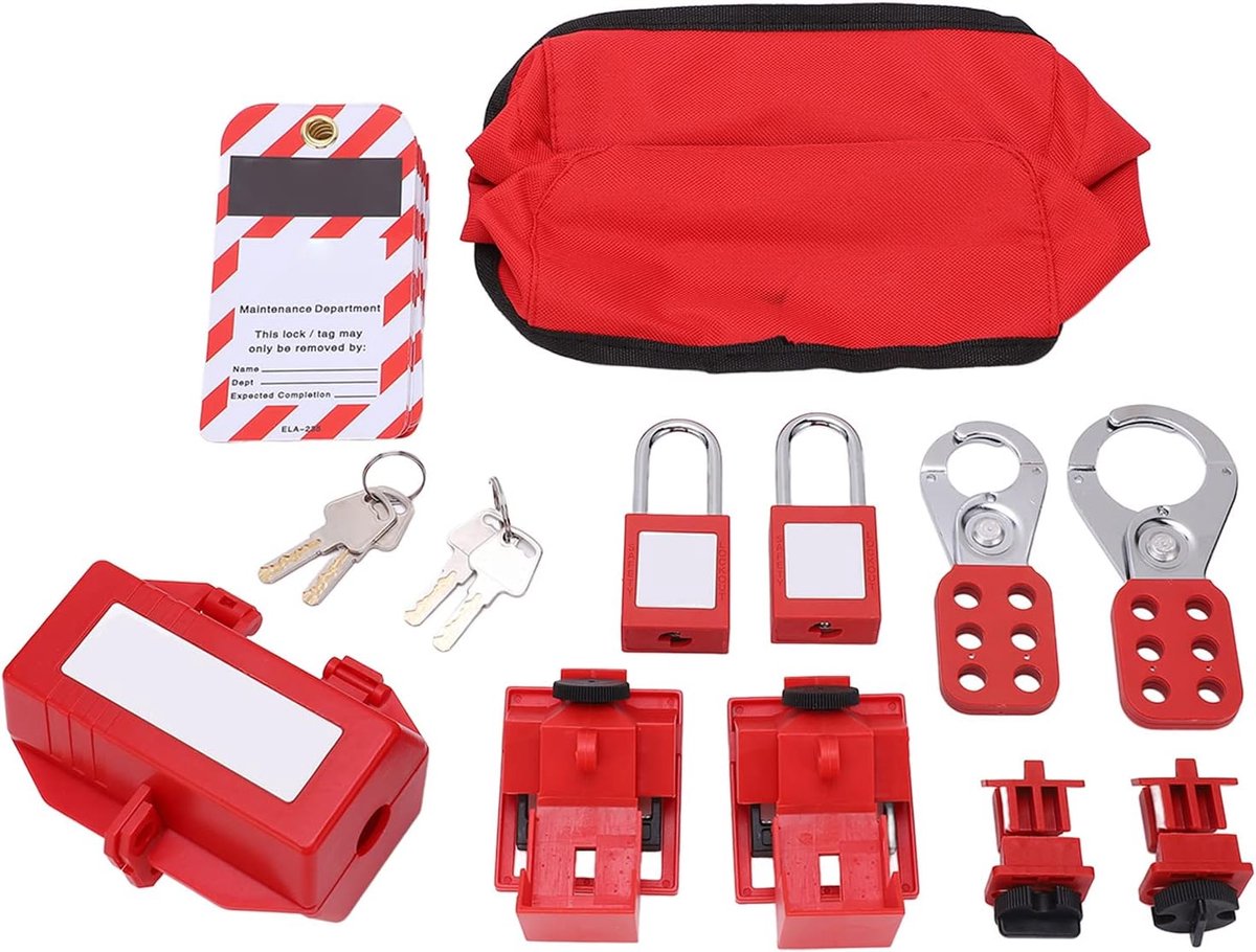 SnelShoppen - Lockout Tagout Kit - Compleet Elektrisch Lockout Tagout Set met 12 Labels, 4 Breaker Lockouts, 2 Veiligheidsslot, 2 Hasps, Ideaal voor E
