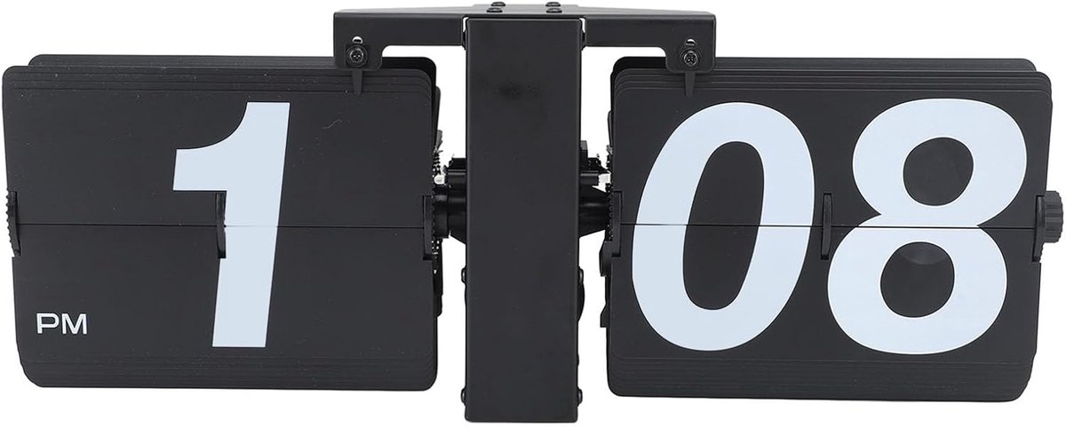 SnelShoppen - Flip Klok, Afneembare Kaarten 12 Uur Mechanische Bureau Klok voor Kantoor, All Black, Perfect als Cadeau voor Verjaardag of Kerst