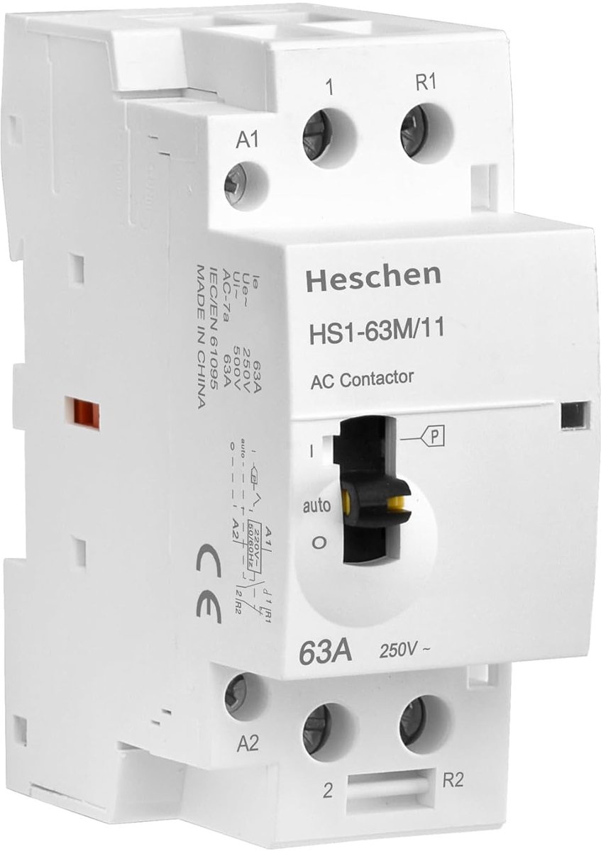 SnelShoppen - Heschen Modulaire Huishoudelijke AC Bescherming HS1-63M/11, 63A, 2 Polen, 1NO 1NC, 220V AC Spoelen, 35mm DIN Rail Montage met Handmatige