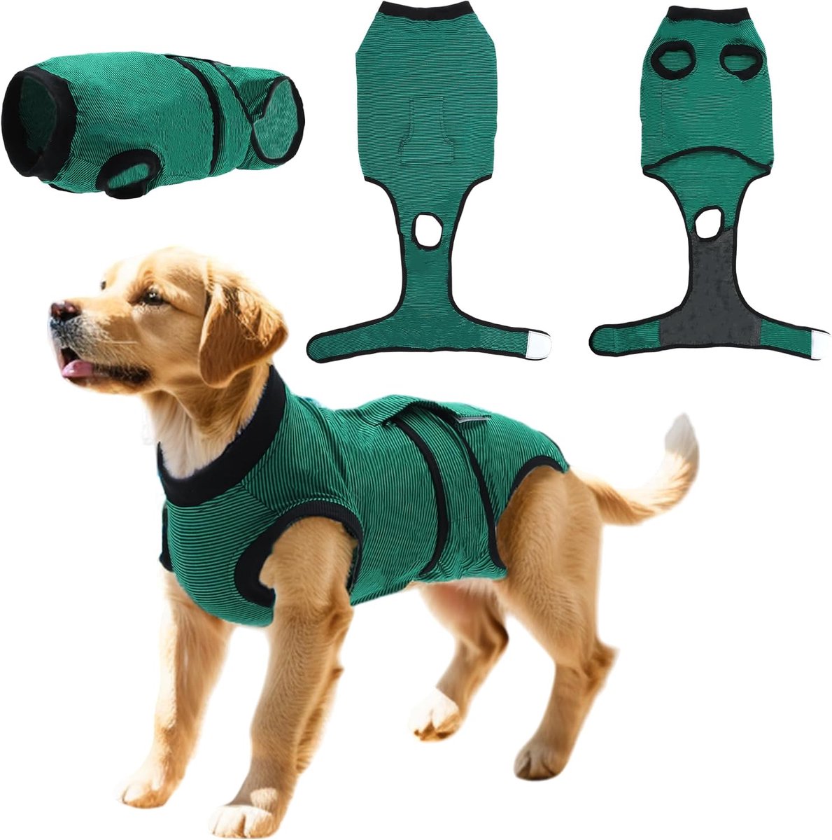 SnelShoppen - Herstelpak Voor Honden En Katten Na Chirurgie, Zwart Groen, Maat L, Comfortabel, Ademend Katoen, Effectieve Buikbescherming