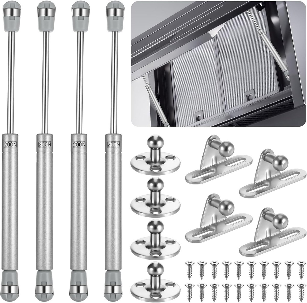 Hydraulische gasdrukdemper voor deuren en kasten – 4 stuks, 200 N/20 kg, soft close klepveer