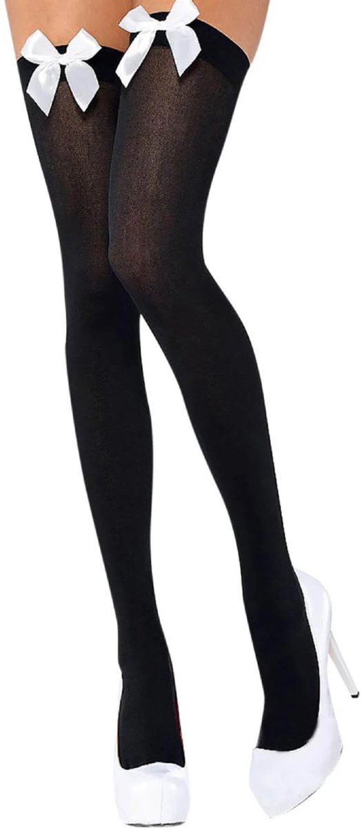Zwarte Jarretelle Kousen met Strik en Stuwband Lycra Polyester XS tot XL
