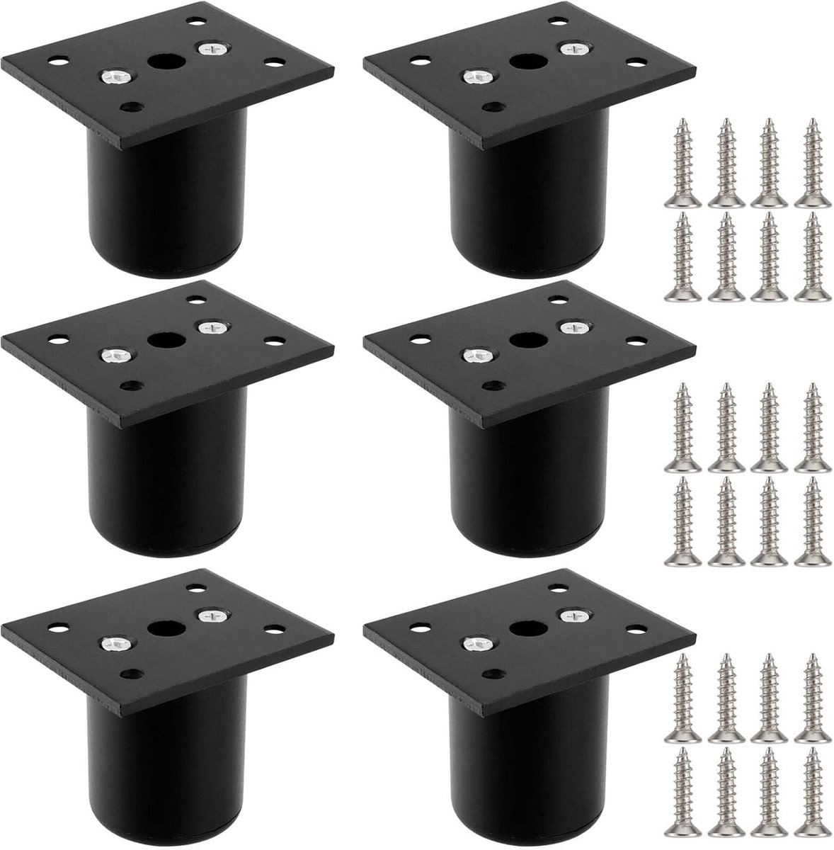 SnelShoppen - Set van 6 Verstelbare Meubelpoten 50 x 60mm, Zwarte Aluminium Poten met 24 Montagebouten, Verstelbare 15mm Hoogte voor Sofa, Kast, Meube