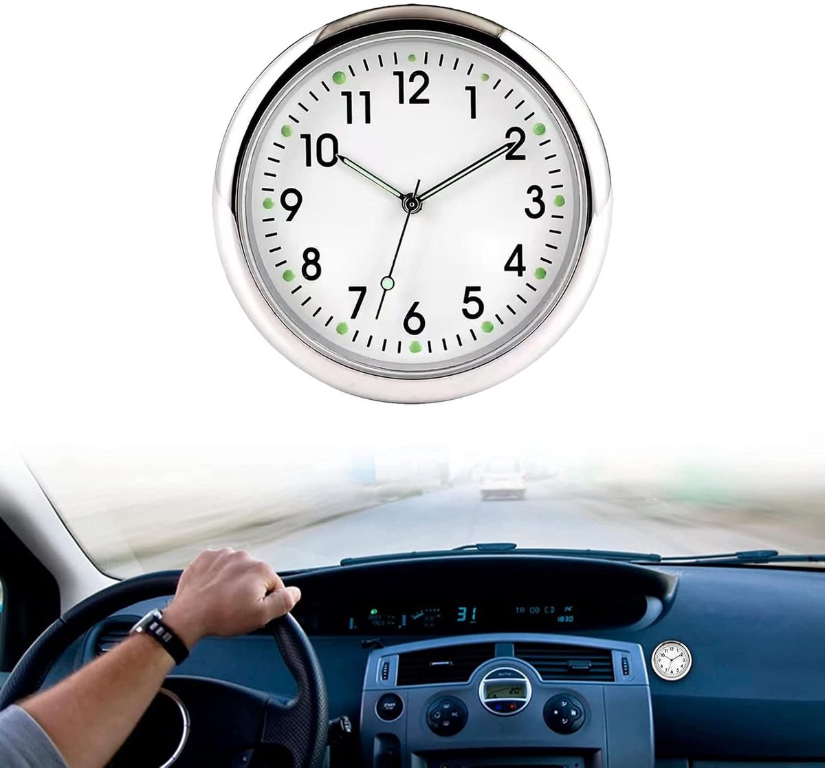SnelShoppen - Mini Dashboard Klok voor Auto, Quartz Klok met Luchtventilatie Clip, Zwart, Compacte Interieur Decoratie, Stootvast en Lichtgewicht