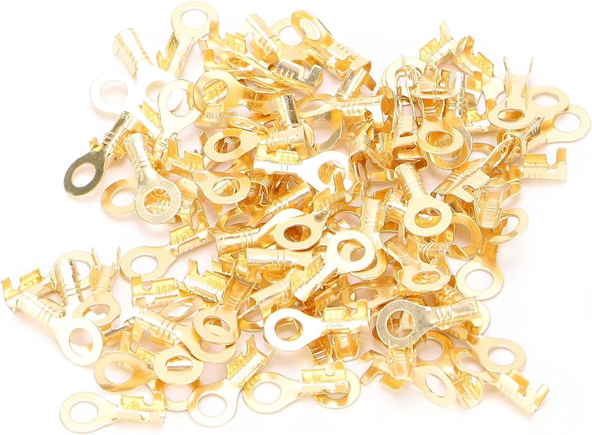 SnelShoppen - 100 Stuks Ring Terminals M4 4.2mm Messing Koud Geperste Kabel Crimp Eindconnectoren voor Elektrische Toepassingen