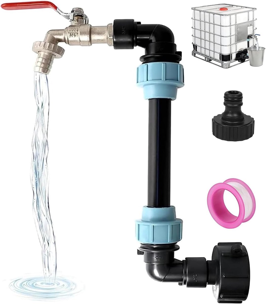 SnelShoppen - IBC Gooseneck 3/4 Inch Kraan, S60 x 6 Kraanafsluiter, Hoogwaardige Messing IBC Tank Accessoires voor Regenwatertank, Opslagtank, Olietan