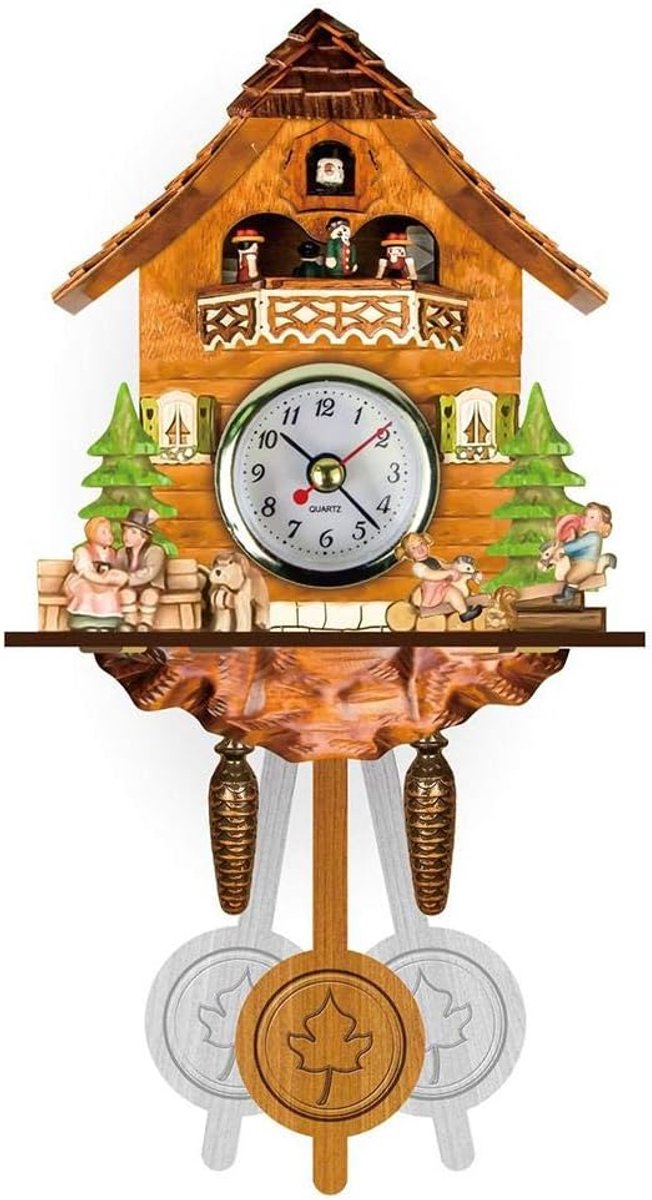 SnelShoppen - Antieke Houten Koekoeksklok met Automatische Swingende Bel Pendule - Noordwest Europese Stijl Wanddecoratie voor Woonkamer, Slaapkamer,