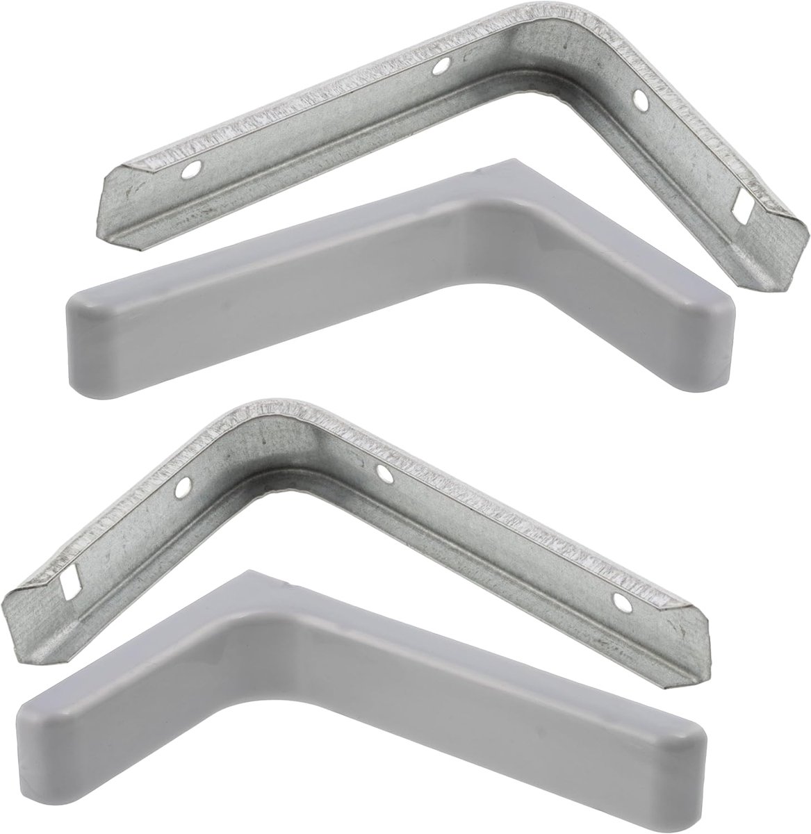 SnelShoppen - Set van 2 Hoekplankdragers 110x75x22mm met Plastic Deksel 118x77x25mm voor Wandmontage - Stalen Plankdragers in Grijs - Perfect voor Keu