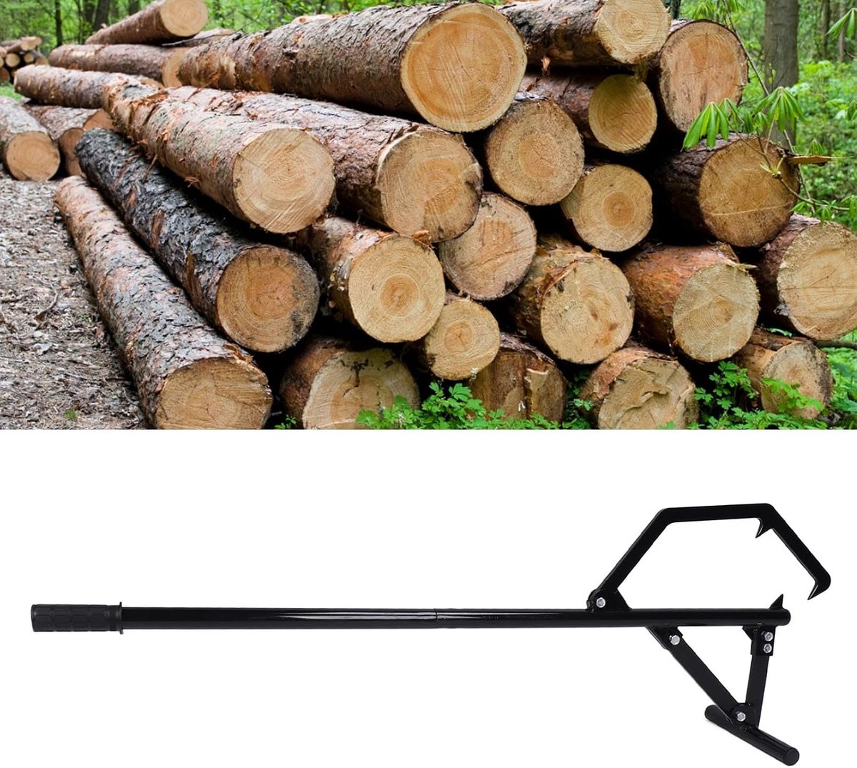 SnelShoppen - Timberjack Stalen Houtlift 130 cm, Houten Rollerhaak met Verstelbare Kantelhoek voor het Optillen en Rollen van Houtblokken