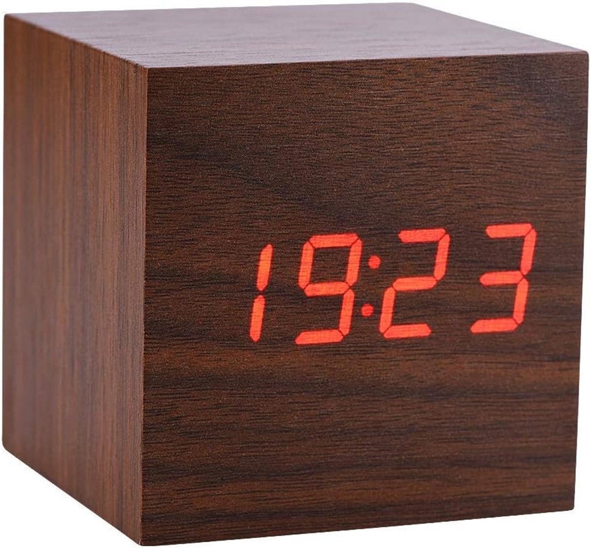 SnelShoppen - Digitale LED Alarm Klok, Houten Tafelklok met 3 Alarmen, Stembediening en Helderheidsmodus voor Bedside Table, Slaapkamer, Kantoor, 6 x