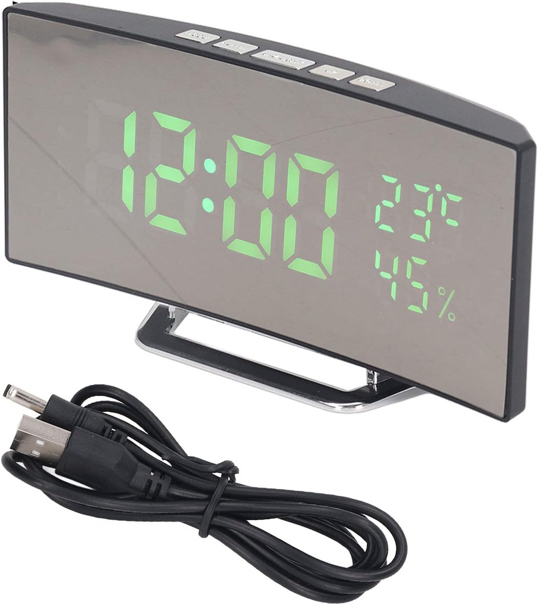 SnelShoppen - LED Digitale Klok met Grote Cijfers, 12U/24U Bureau Alarm Klok, Energiezuinig, USB Voeding, Batterij Werking, 3 Niveaus Helderheid, Groe