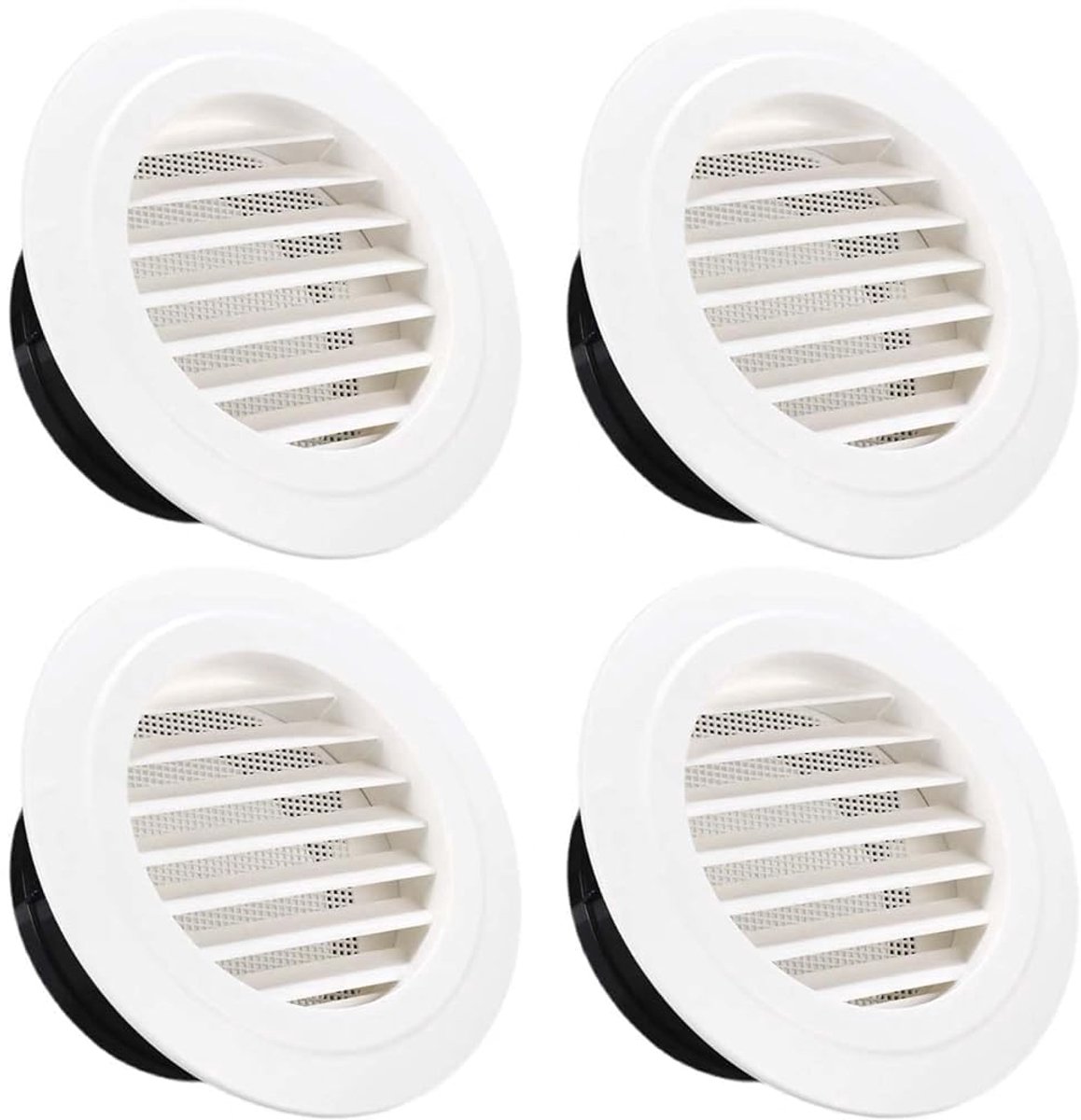 SnelShoppen - Ronde Ventilatie Roosters 4 Stuks Buiten Ventilatie Rooster Verstelbaar voor Badkamer, Keuken, Kantoor, Wit