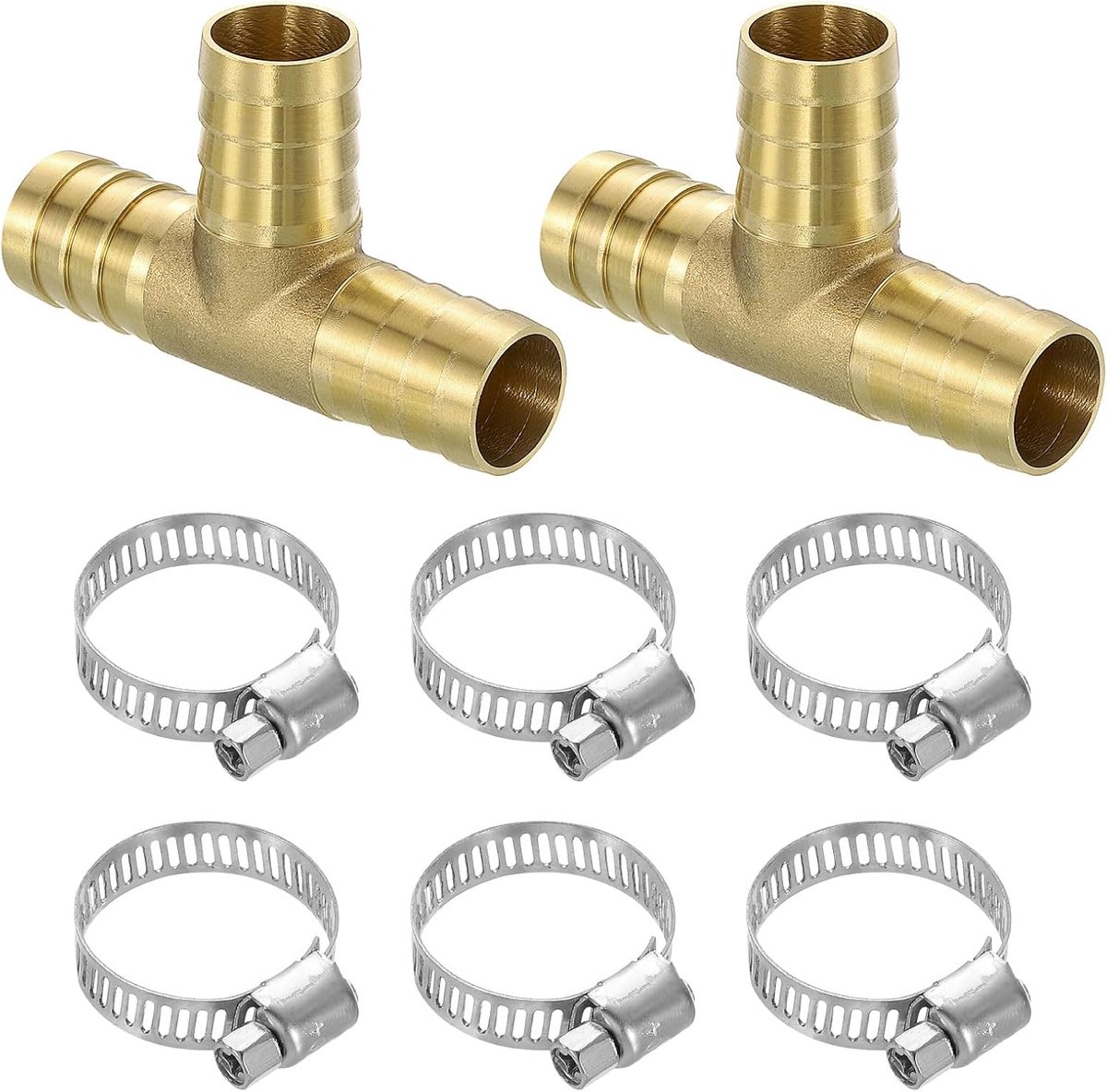 SnelShoppen - Barbetta 3-Weg 3/4 Inch Messing Reducer met 6 Slangklemmen voor Water, Brandstof en Lucht, 2 Stuks
