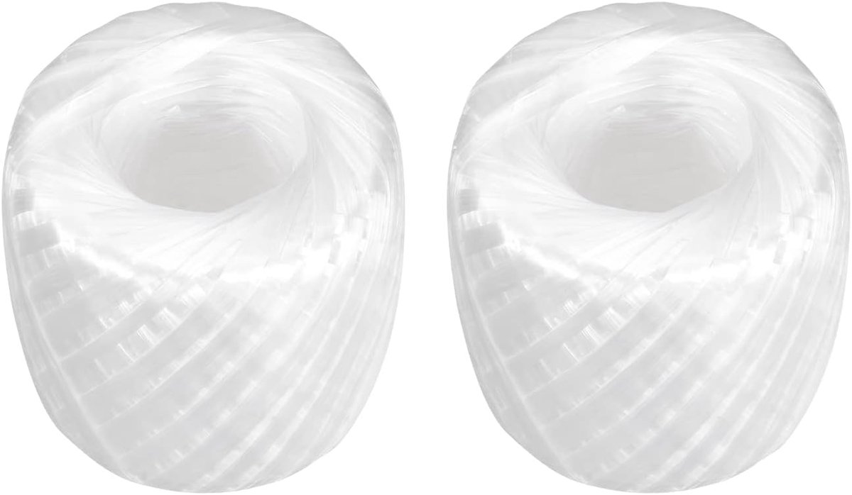 SnelShoppen - Polyester Nylon Touw 200m/656ft - 2 Rollen Plastic, Wit - Voor Huishoudelijk Bundelen, DIY, Tuin, Camping, Feesten