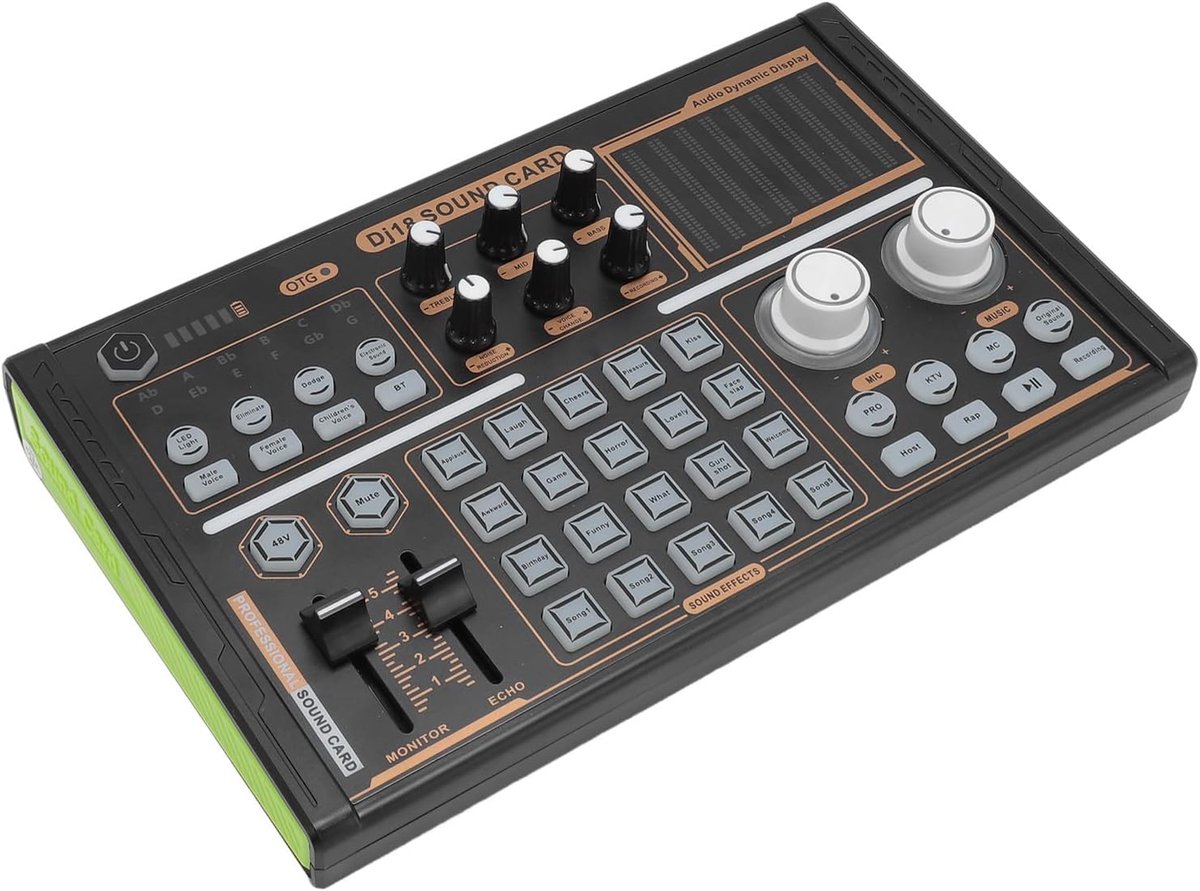 SnelShoppen - DJ18 Live Geluidskaart Bluetooth met 12 Geluidseffecten en 20 Omgevingsgeluiden voor Streaming, Feest, Creatieve Broadcasts