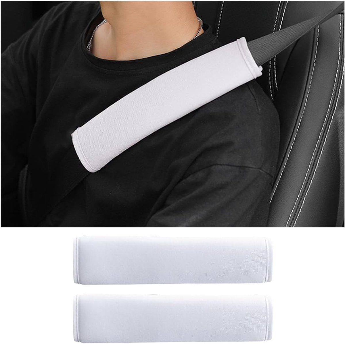 SnelShoppen - Set van 2 Autogordel Pads, Duurzame Autogordel Kussens, Zachte Schouder Pads voor Autogordel, Gordelhoes voor Comfortabel Rijden (Wit)