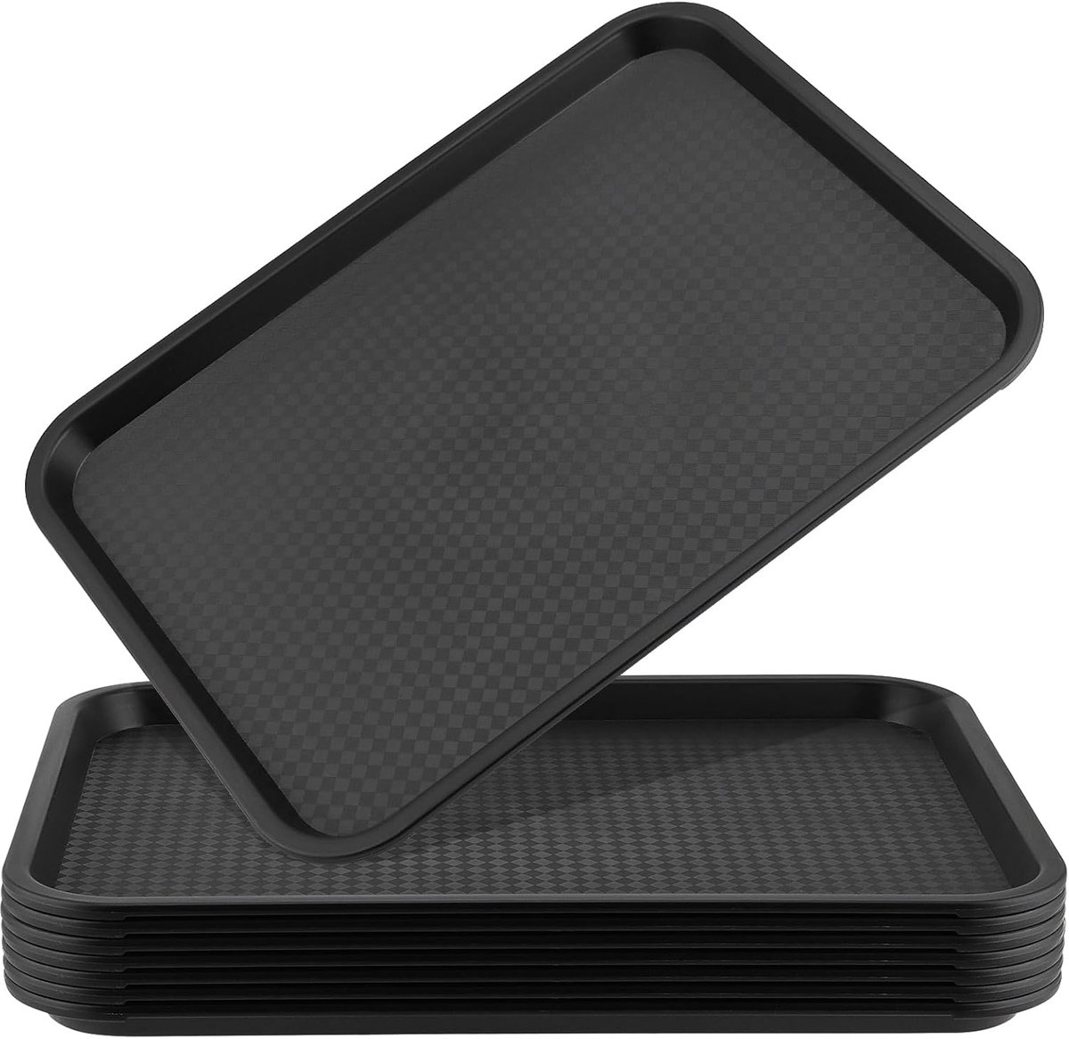 SnelShoppen - 8-delige Zwarte Fastfood Tray Set 41.5x30.5cm - Stevige Plastic Lunch Tray - Rectangulaire Cafetaria Dienbladen voor Keuken, Feest en Re
