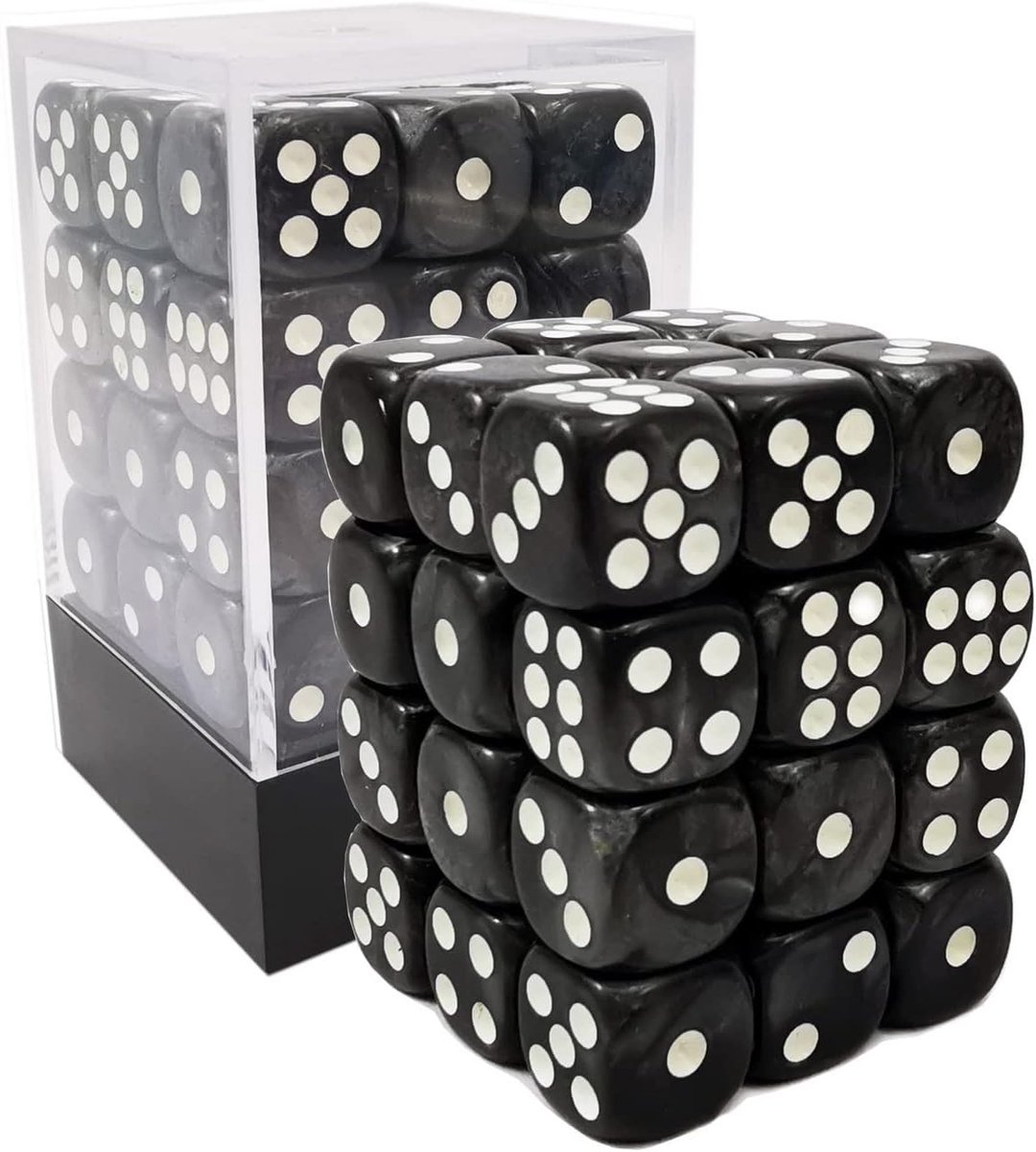 SnelShoppen - 36 Stuks 12mm Zeszijdige Dobbelstenen in Marmer Zwart - D6 Dobbelstenen Set voor Spellen, Feestjes, en Spelletjesavonden