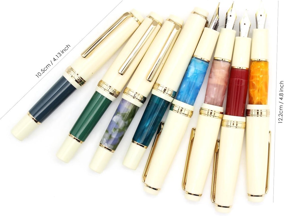 SnelShoppen - Mini Vulpen Lichtblauw met Gouden Accenten, Acrylaat, Korte Pen met Gebogen Nib 0.7mm, Ideaal voor School, Kantoor en Creatieve Projecte