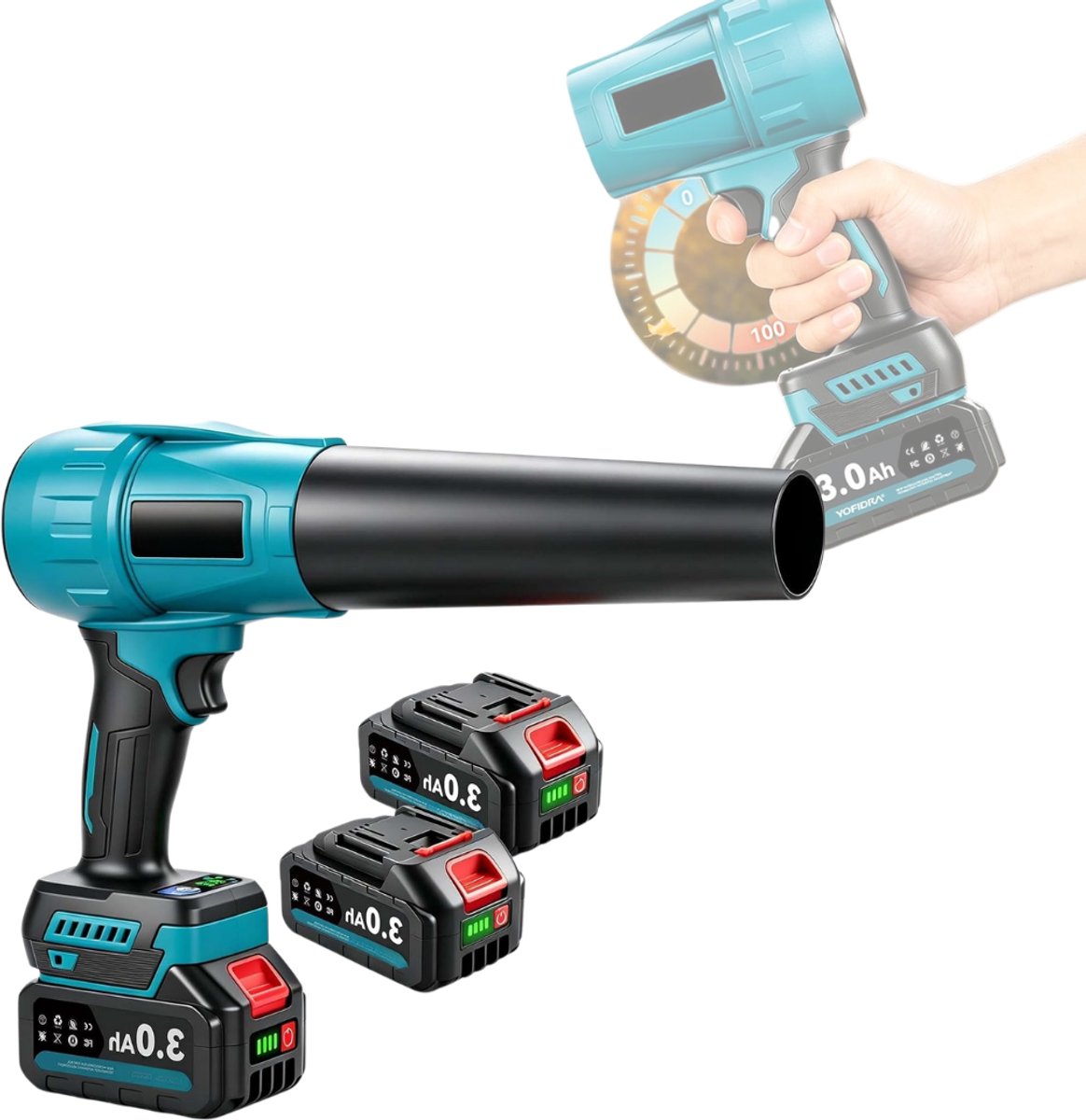 Zavio® Elektrische Bladblazer - Lucht Blaster - Apparaten Reinigen - Traploze Snelheid - Blauwgroen