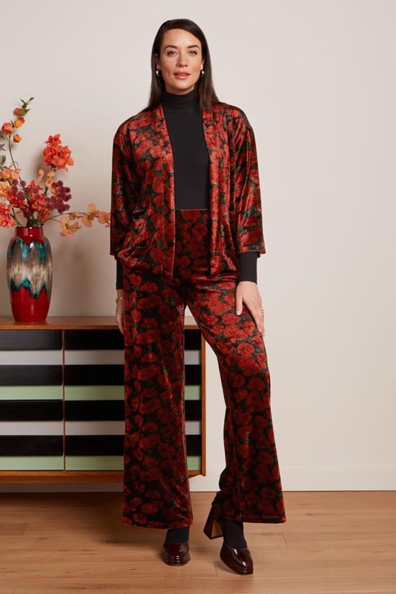 Damesbroek Bloemenpatroon - Nicki-Jersey - Elastische Tailleband - Brede Pijpen - Casual Silhouet - Fluweelzacht Gevoel - Broek
