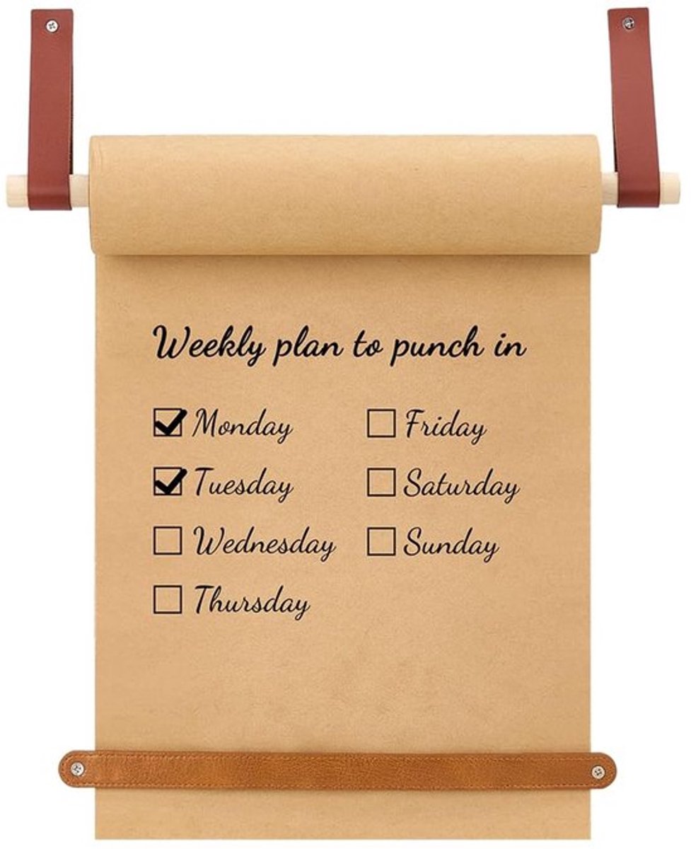 Wandrolhouder Bruin Leer - Multifunctionele Papierroldispenser - Wandmontage - Houten Stangen - 30 m Kraftpapier - Ideaal voor Thuis/Kantoor - Papierdispenser