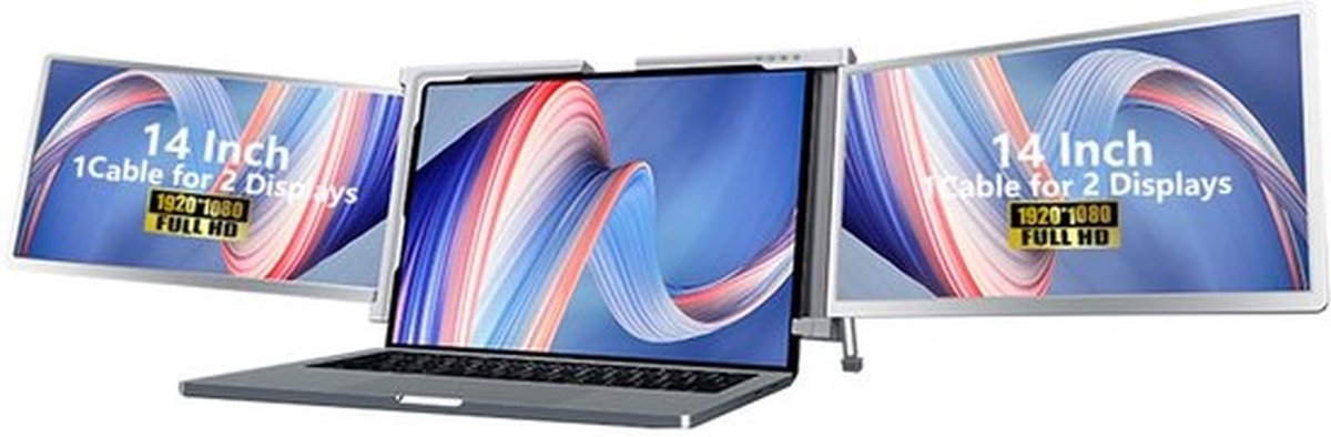 Laptop Schermvergroting 14 inch - Intrekbare Standaard - Drie-Scherm-Weergave - Geschikt voor Bewerking/Games - Verstelbare Kantelhoek - Drievoudige Efficiëntie - Extra Monitor